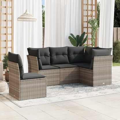 5-tlg. Garten-Sofagarnitur mit Kissen Hellgrau Poly Rattan