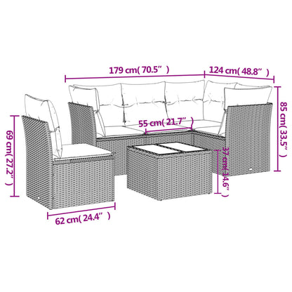 6-tlg. Garten-Sofagarnitur mit Kissen Hellgrau Poly Rattan