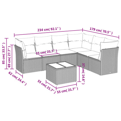 7-tlg. Garten-Sofagarnitur mit Kissen Hellgrau Poly Rattan