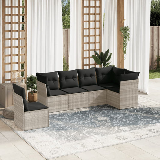 6-tlg. Garten-Sofagarnitur mit Kissen Hellgrau Poly Rattan