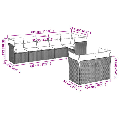 8-tlg. Garten-Sofagarnitur mit Kissen Hellgrau Poly Rattan