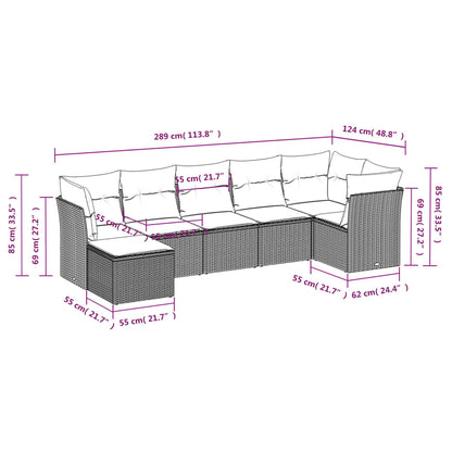 7-tlg. Garten-Sofagarnitur mit Kissen Hellgrau Poly Rattan