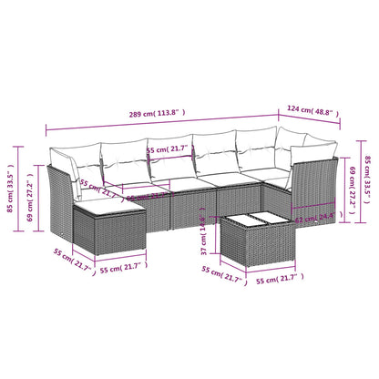 8-tlg. Garten-Sofagarnitur mit Kissen Hellgrau Poly Rattan