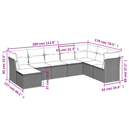 8-tlg. Garten-Sofagarnitur mit Kissen Hellgrau Poly Rattan