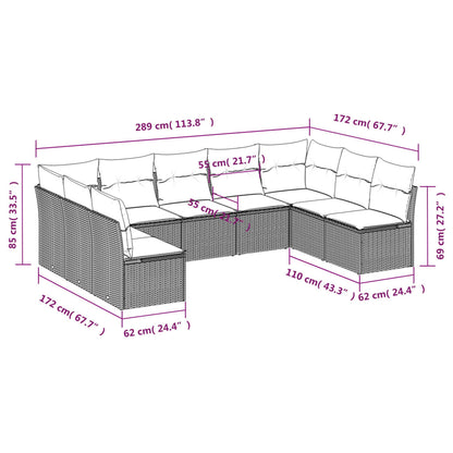 9-tlg. Garten-Sofagarnitur mit Kissen Hellgrau Poly Rattan