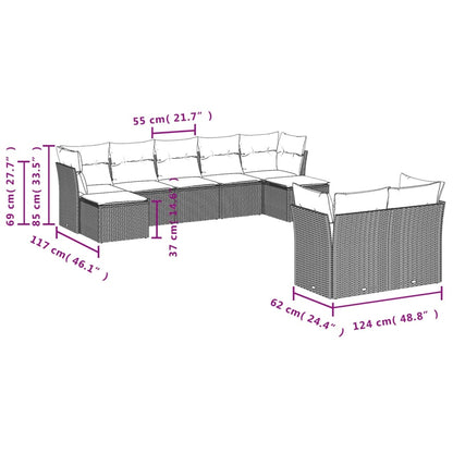 9-tlg. Garten-Sofagarnitur mit Kissen Hellgrau Poly Rattan