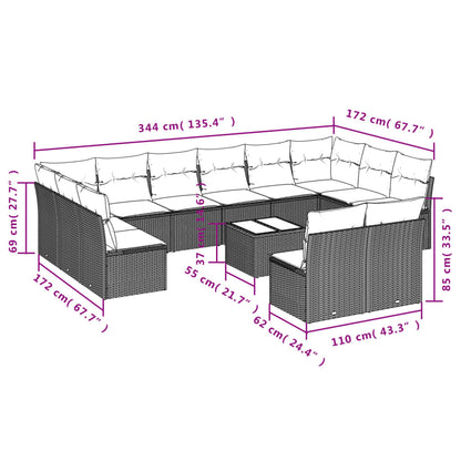 13-tlg. Garten-Sofagarnitur mit Kissen Hellgrau Poly Rattan