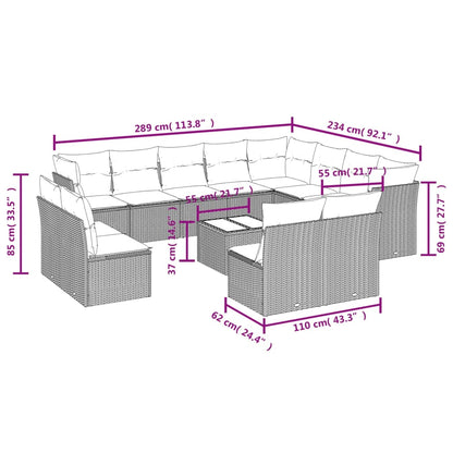 13-tlg. Garten-Sofagarnitur mit Kissen Hellgrau Poly Rattan