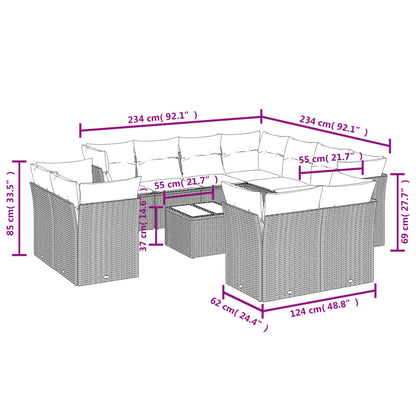 12-tlg. Garten-Sofagarnitur mit Kissen Hellgrau Poly Rattan