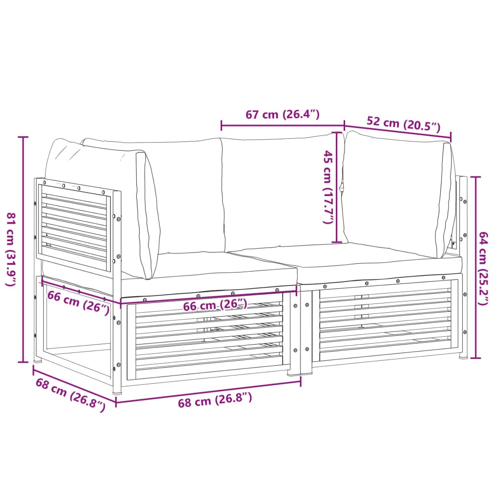 2-tlg. Garten-Sofa-Set mit Kissen Massivholz Akazie