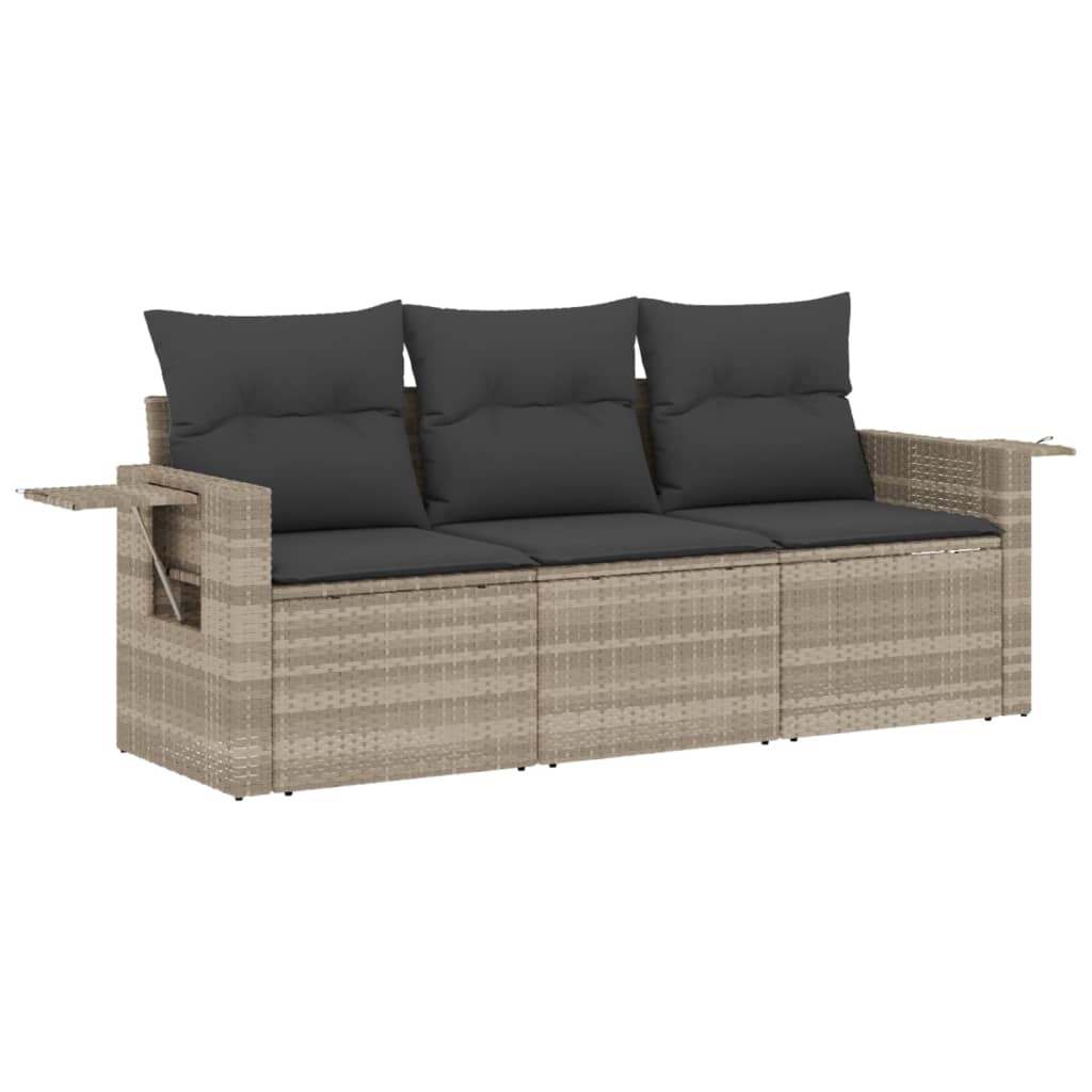 3-tlg. Garten-Sofagarnitur mit Kissen Hellgrau Poly Rattan