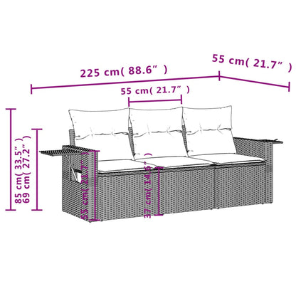 3-tlg. Garten-Sofagarnitur mit Kissen Hellgrau Poly Rattan