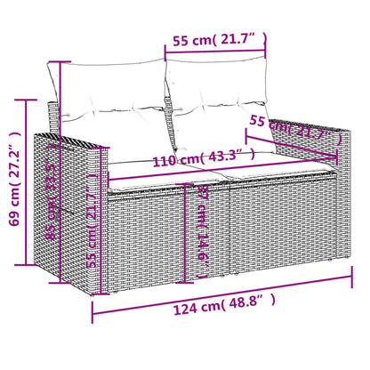 8-tlg. Garten-Sofagarnitur mit Kissen Hellgrau Poly Rattan