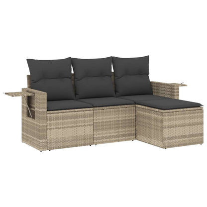 4-tlg. Garten-Sofagarnitur mit Kissen Hellgrau Poly Rattan