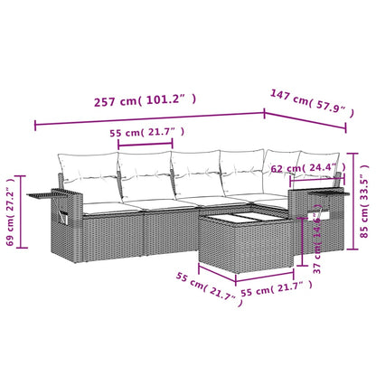 6-tlg. Garten-Sofagarnitur mit Kissen Hellgrau Poly Rattan