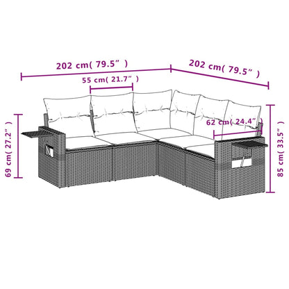 5-tlg. Garten-Sofagarnitur mit Kissen Hellgrau Poly Rattan