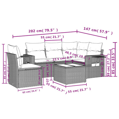 6-tlg. Garten-Sofagarnitur mit Kissen Hellgrau Poly Rattan