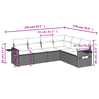 6-tlg. Garten-Sofagarnitur mit Kissen Hellgrau Poly Rattan