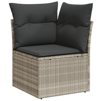 7-tlg. Garten-Sofagarnitur mit Kissen Hellgrau Poly Rattan