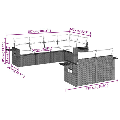 7-tlg. Garten-Sofagarnitur mit Kissen Hellgrau Poly Rattan