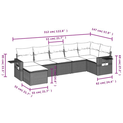 7-tlg. Garten-Sofagarnitur mit Kissen Hellgrau Poly Rattan