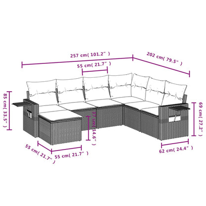 7-tlg. Garten-Sofagarnitur mit Kissen Hellgrau Poly Rattan