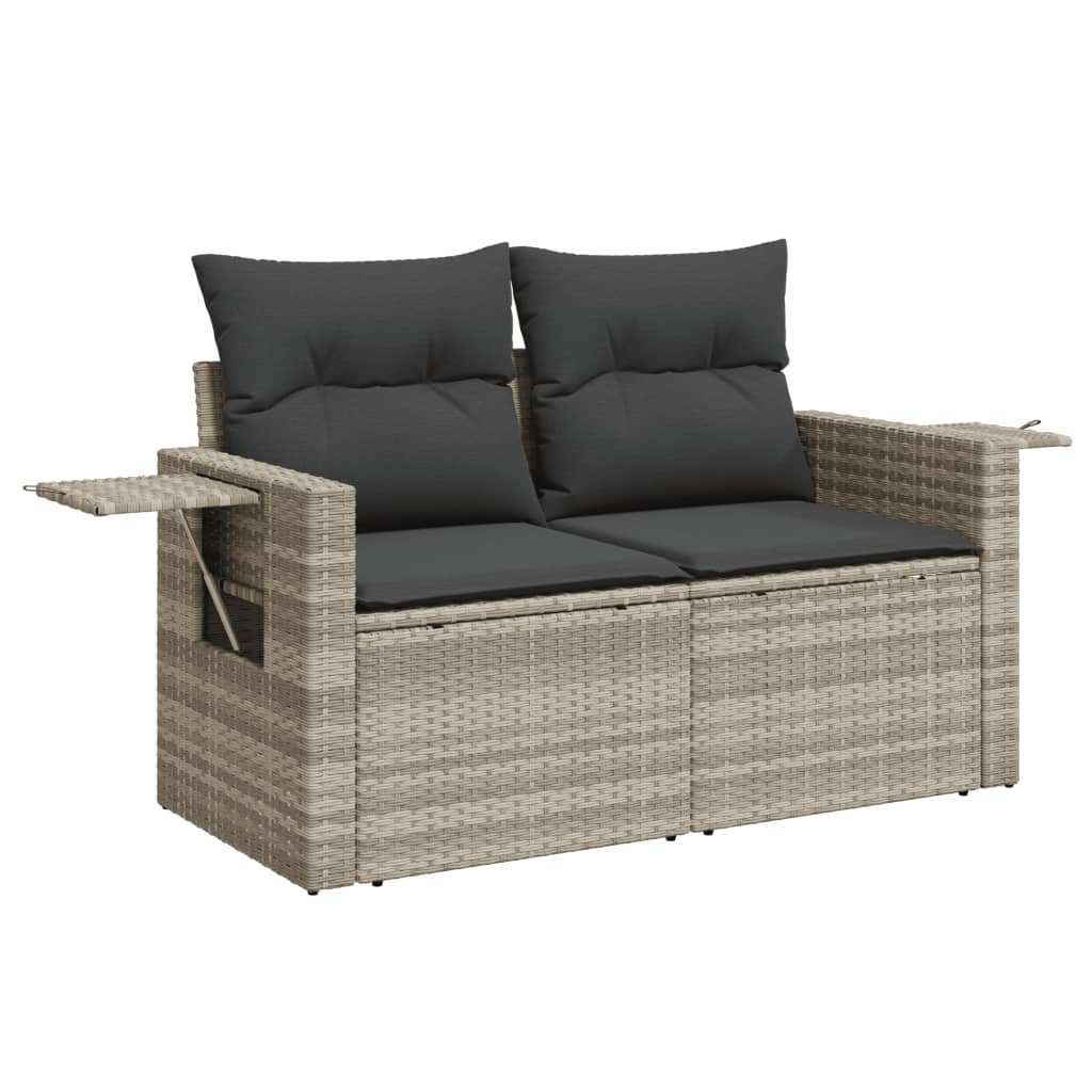 6-tlg. Garten-Sofagarnitur mit Kissen Hellgrau Poly Rattan