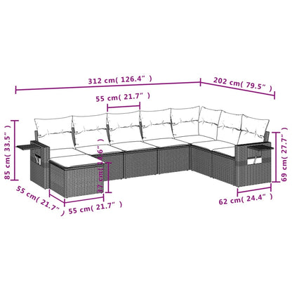 8-tlg. Garten-Sofagarnitur mit Kissen Hellgrau Poly Rattan