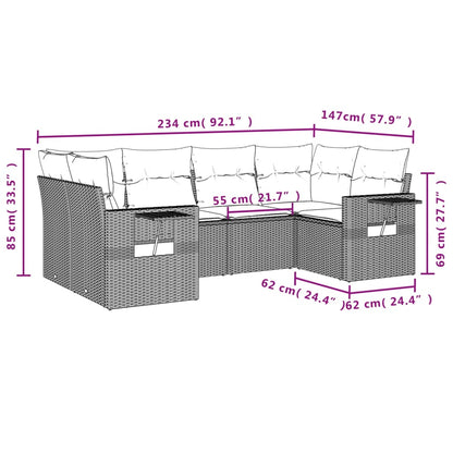 6-tlg. Garten-Sofagarnitur mit Kissen Hellgrau Poly Rattan