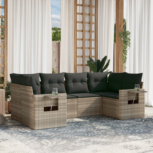 6-tlg. Garten-Sofagarnitur mit Kissen Hellgrau Poly Rattan