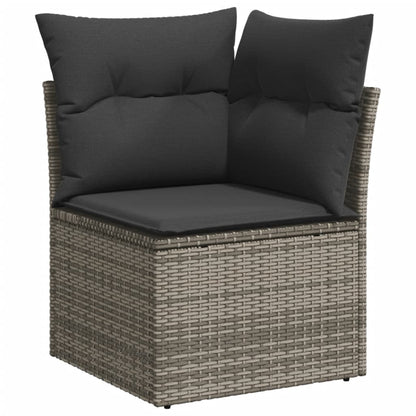 11-tlg. Garten-Sofagarnitur mit Kissen Hellgrau Poly Rattan