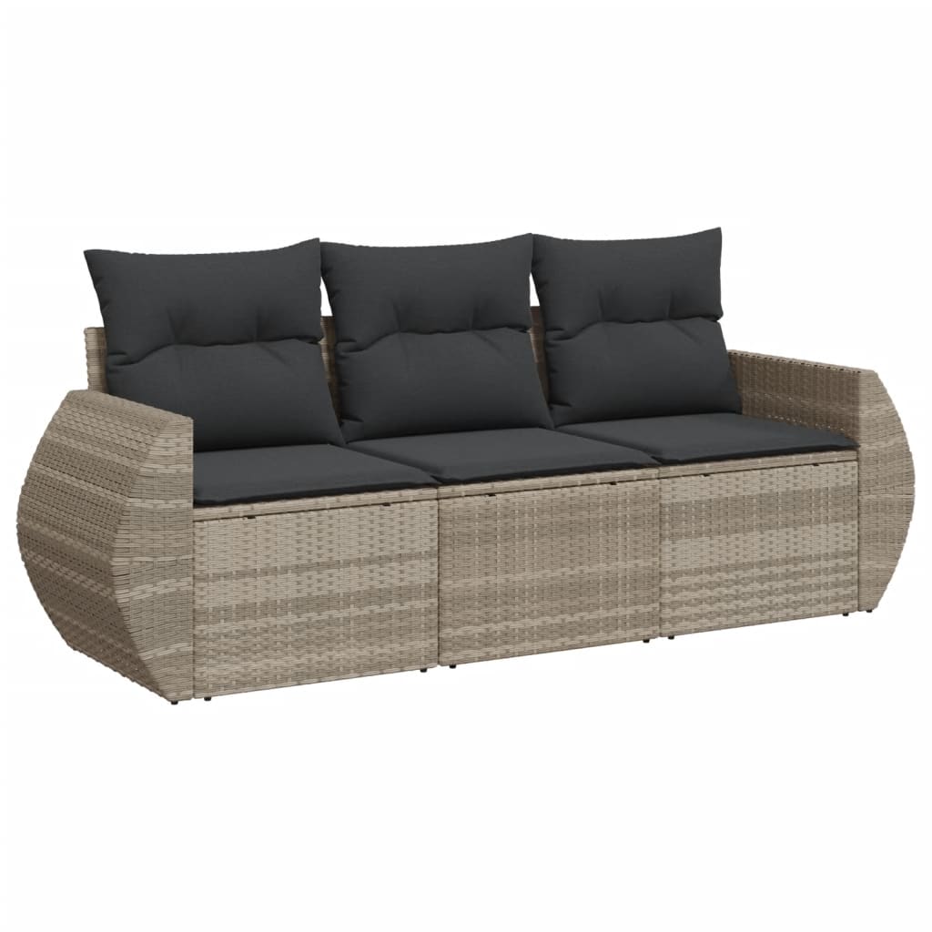 3-tlg. Garten-Sofagarnitur mit Kissen Hellgrau Poly Rattan