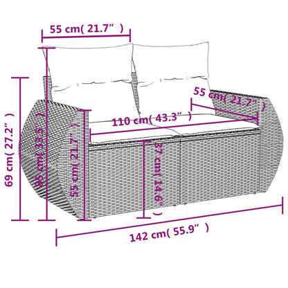 9-tlg. Garten-Sofagarnitur mit Kissen Hellgrau Poly Rattan