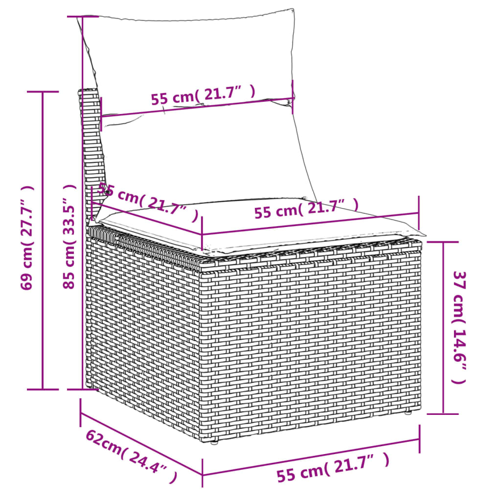 4-tlg. Garten-Sofagarnitur mit Kissen Hellgrau Poly Rattan