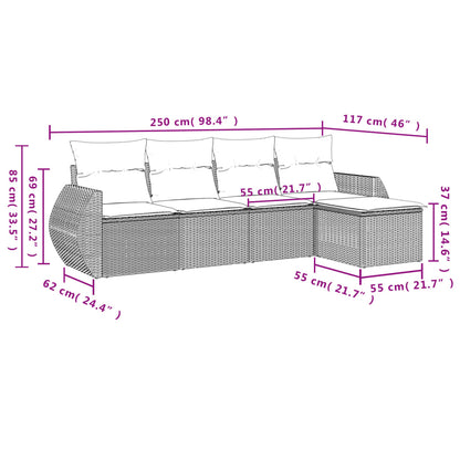 5-tlg. Garten-Sofagarnitur mit Kissen Hellgrau Poly Rattan