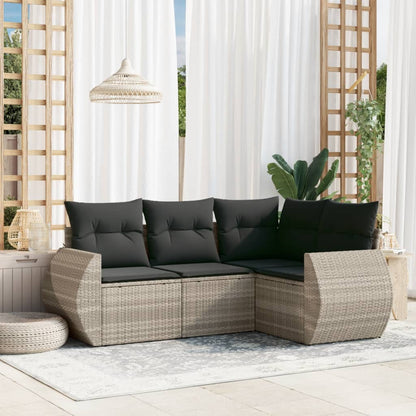 4-tlg. Garten-Sofagarnitur mit Kissen Hellgrau Poly Rattan