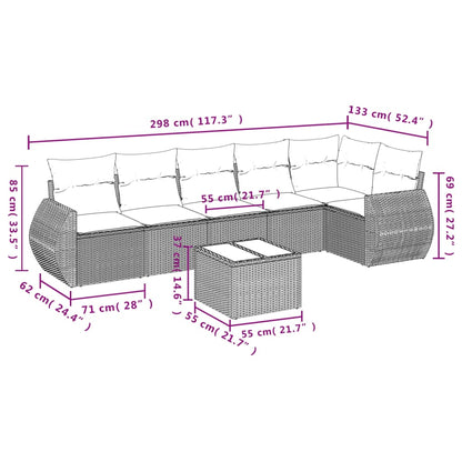 7-tlg. Garten-Sofagarnitur mit Kissen Hellgrau Poly Rattan