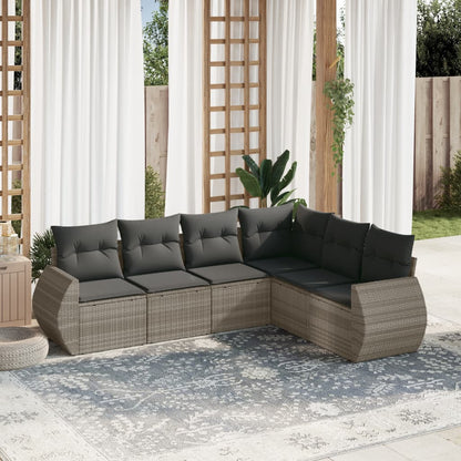 6-tlg. Garten-Sofagarnitur mit Kissen Hellgrau Poly Rattan