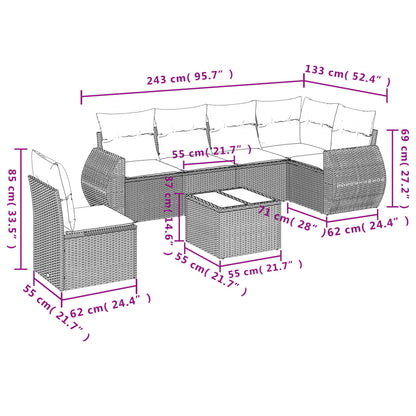 7-tlg. Garten-Sofagarnitur mit Kissen Hellgrau Poly Rattan