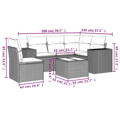 6-tlg. Garten-Sofagarnitur mit Kissen Hellgrau Poly Rattan