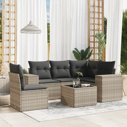 6-tlg. Garten-Sofagarnitur mit Kissen Hellgrau Poly Rattan