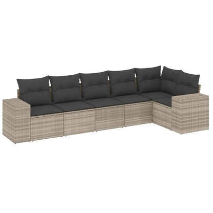 6-tlg. Garten-Sofagarnitur mit Kissen Hellgrau Poly Rattan