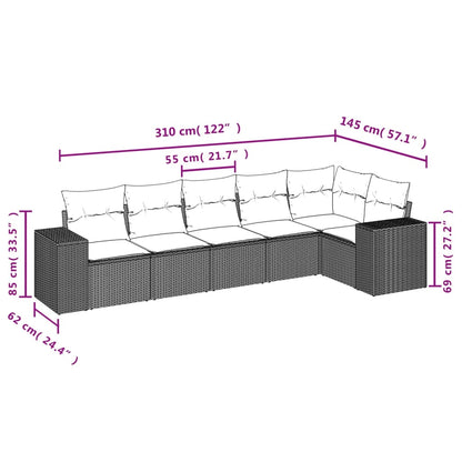 6-tlg. Garten-Sofagarnitur mit Kissen Hellgrau Poly Rattan