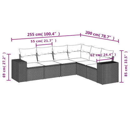 6-tlg. Garten-Sofagarnitur mit Kissen Hellgrau Poly Rattan