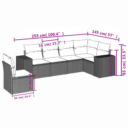 6-tlg. Garten-Sofagarnitur mit Kissen Hellgrau Poly Rattan