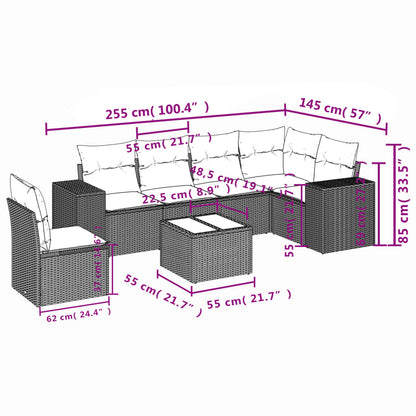 7-tlg. Garten-Sofagarnitur mit Kissen Hellgrau Poly Rattan