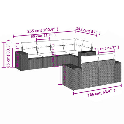 7-tlg. Garten-Sofagarnitur mit Kissen Hellgrau Poly Rattan