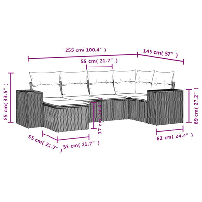 6-tlg. Garten-Sofagarnitur mit Kissen Hellgrau Poly Rattan