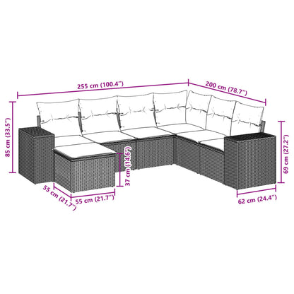 7-tlg. Garten-Sofagarnitur mit Kissen Hellgrau Poly Rattan