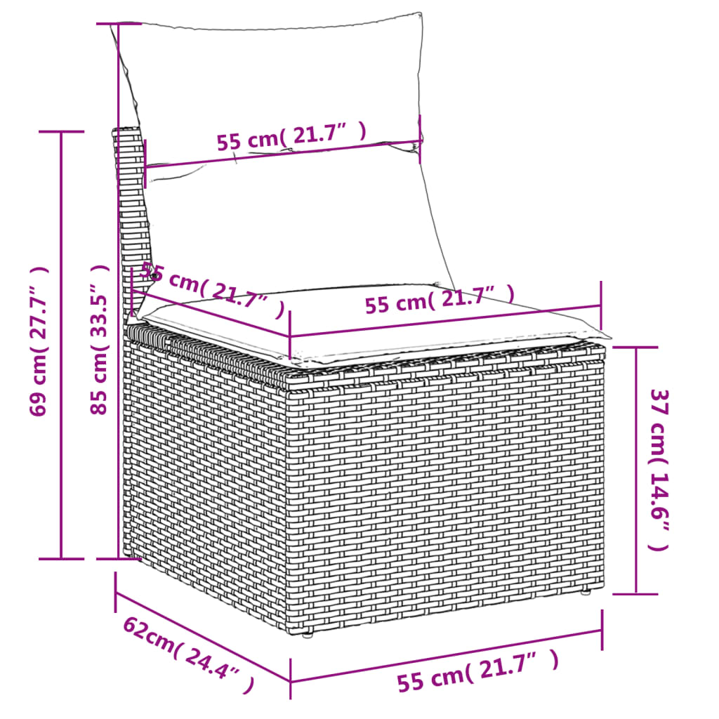 8-tlg. Garten-Sofagarnitur mit Kissen Hellgrau Poly Rattan